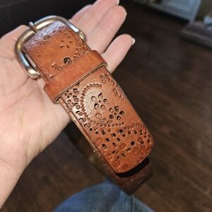 Womens Fossil Punched Leather Belt  Brown Sz 38 Medium  Large.  34